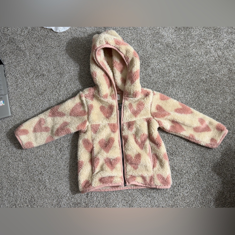Hanna Andersson Print Recycled Marshmallow Fleece Jacket in Oat Hearts Size 2T - Picture 15 of 15